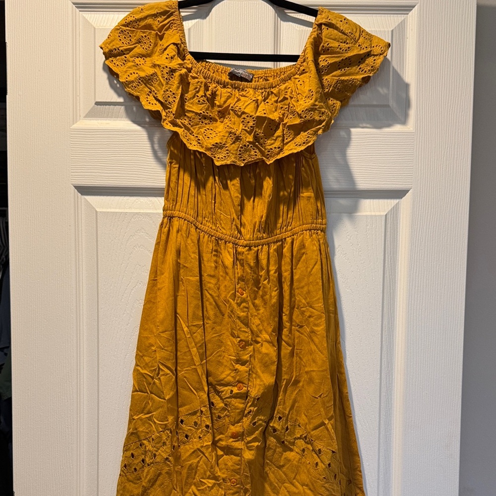 Women's Mustard Off-Shoulder High Low Dress